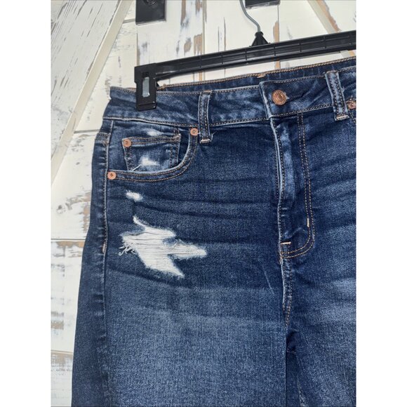 American Eagle Shorts Womens 10 Dark High Rise Shortie Super Stretch Distressed - Picture 5 of 9